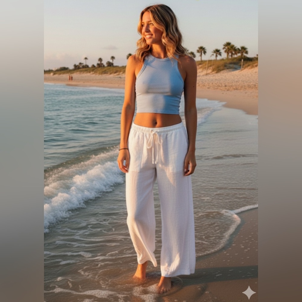 Merona Women’s Linen Trousers Wide Leg White Size 2